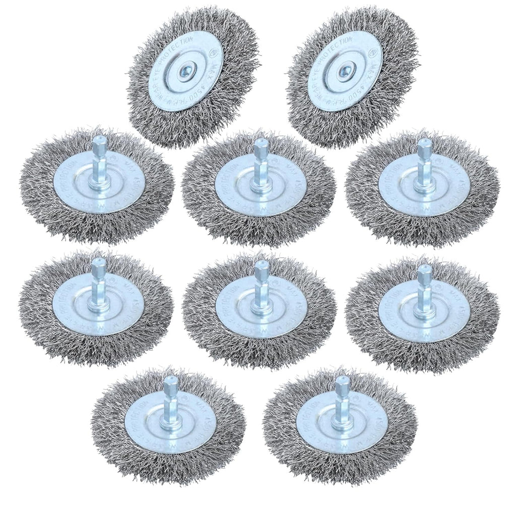 10pcs 3 Inch Stainless Steel Wire Wheel Brushes Kit for Drill with 1/4-Inch Hex Shank,Wire Wheels for Power-Operated Grinders (10)