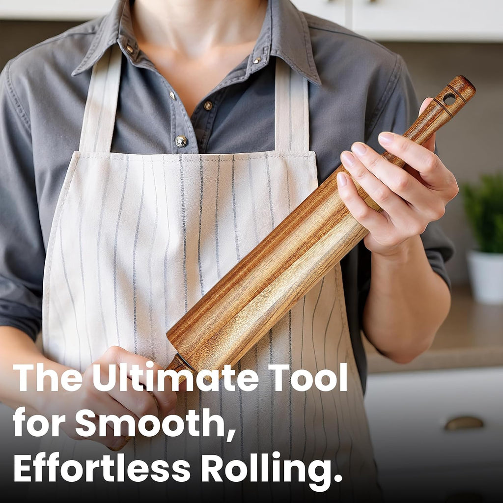 Acacia Wood Rolling Pin for Baking, Kitchen Dough Roller With Handles, Rodillo Para Masa, Rolling Pin for Dough