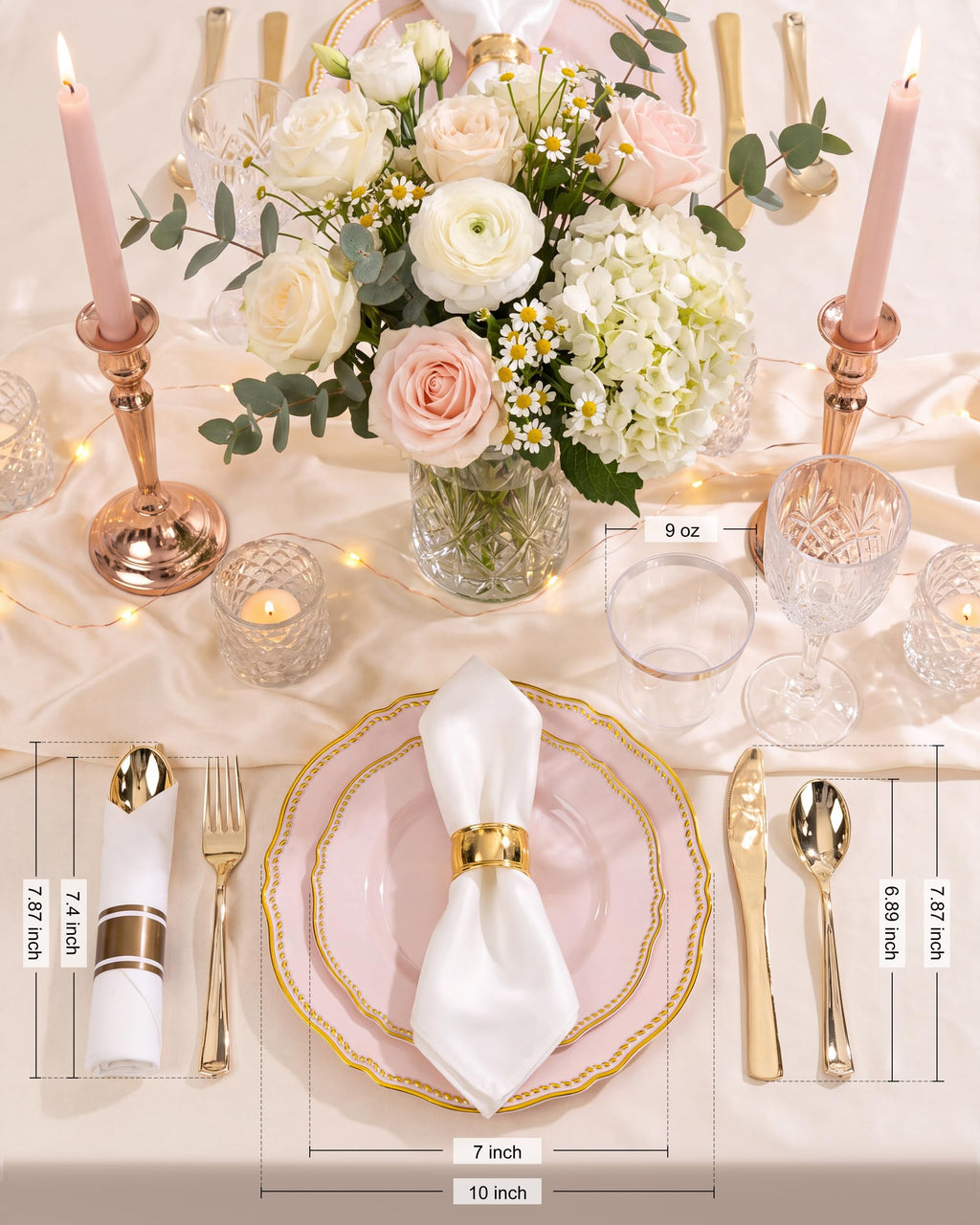 175 Pcs Pink and Gold Plastic Plates Wedding & Party