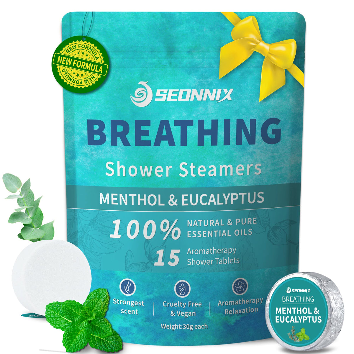 Shower Steamers Aromatherapy 15 Pack, Menthol & Eucalyptus Shower Bombs with Natural Essential Oils, Quick Relief