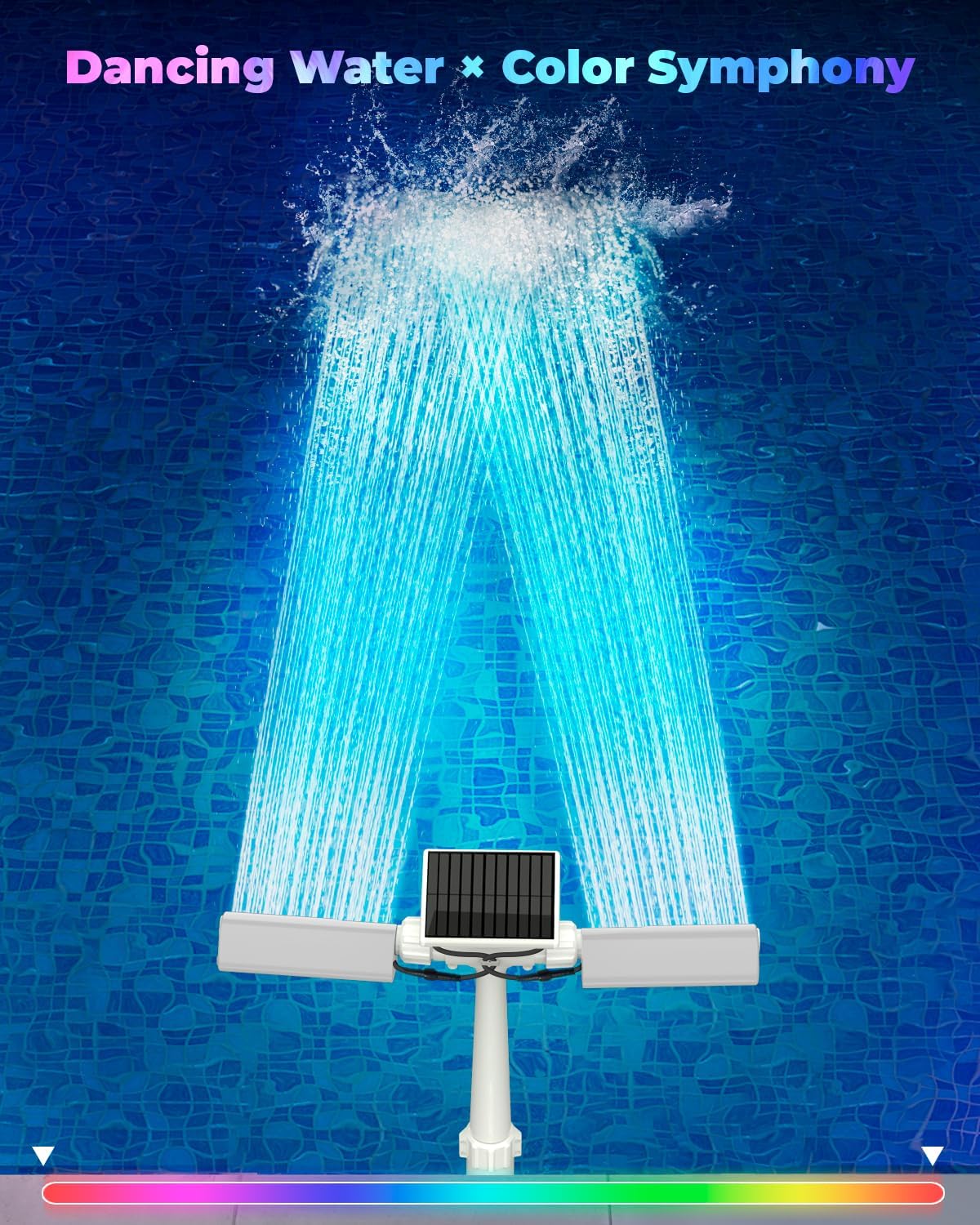 Solar Pool Fountain with 10-Color 4-Mode RGB LED Lights, Above/Inground Solar Lights with Remote, 360°Adjustable Dual