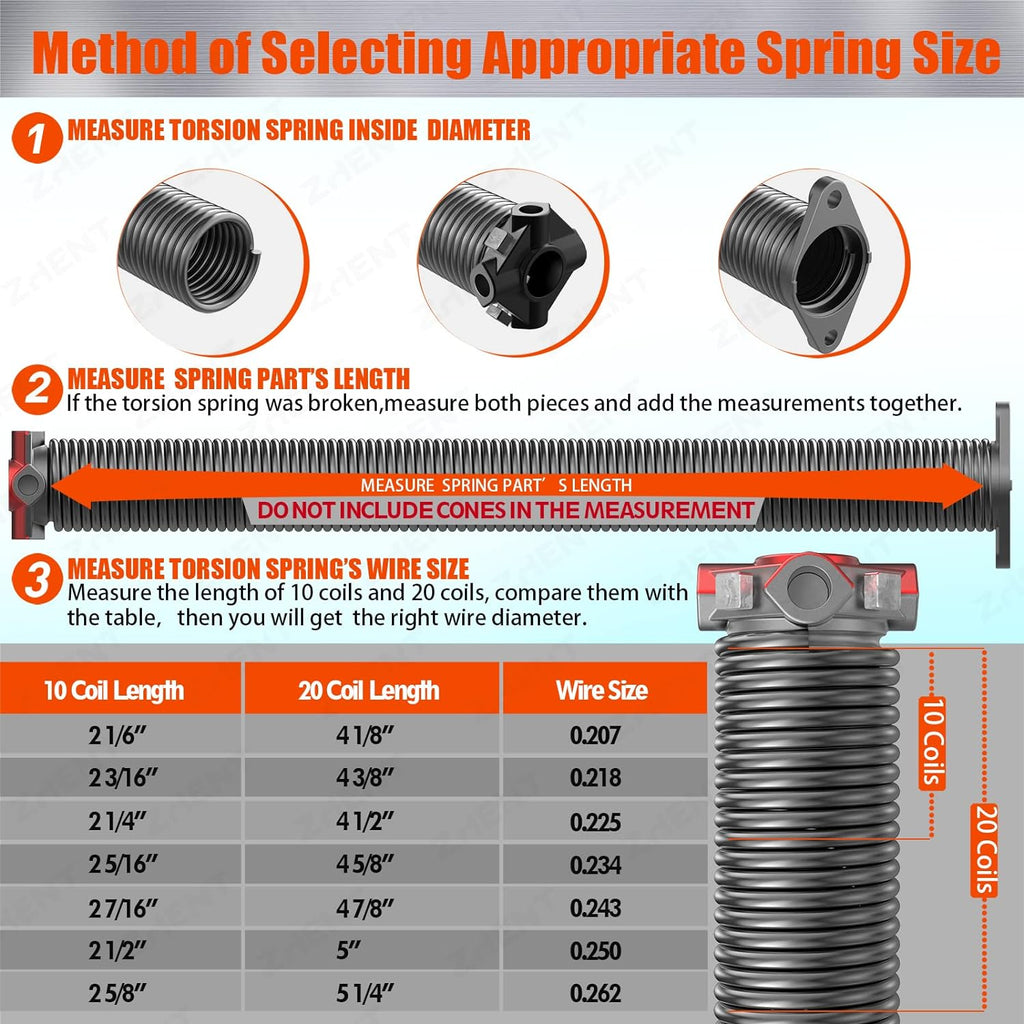 Garage Door Torsion Springs 2" Pair, 0.207X2"X22",Replacement Kit
