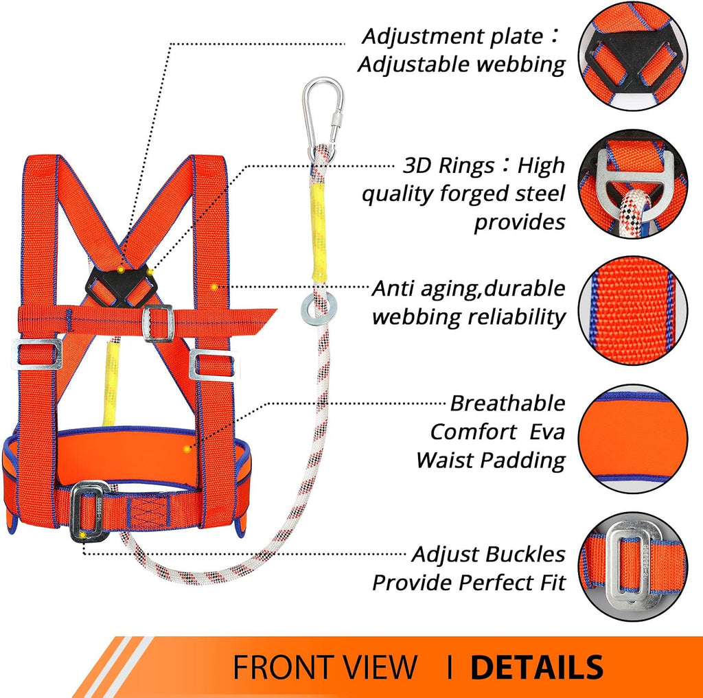 TRSMIMA Safety Harness Fall Protection - Half-Body Roofing Harness kit | Roof Safety Harness with 6 ft Lanyard and