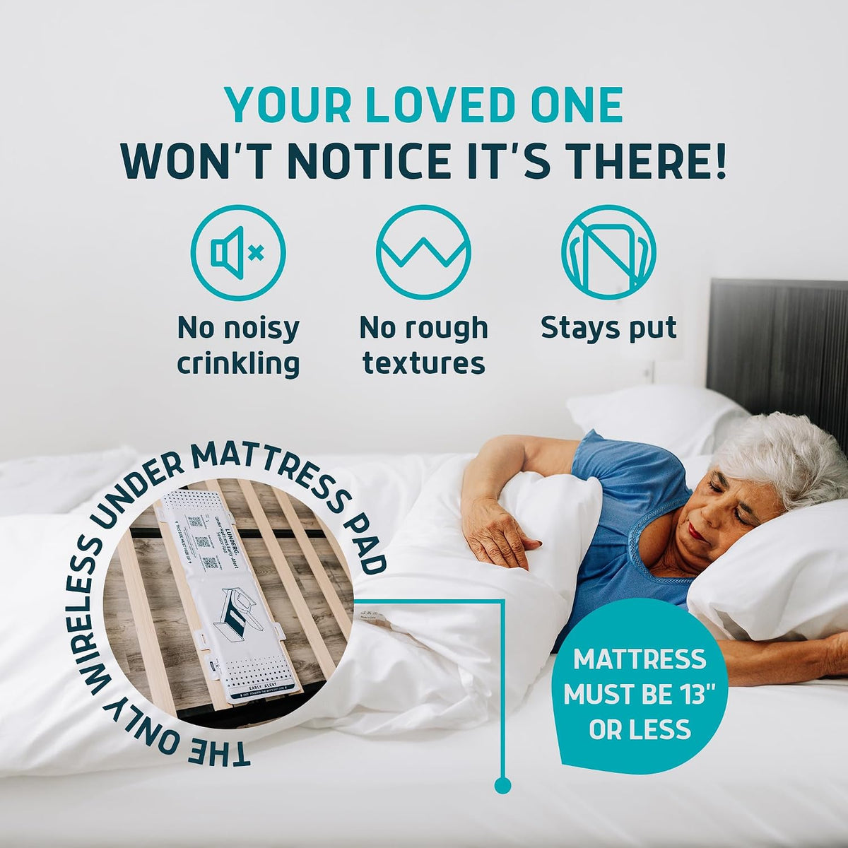 Under Mattress Bed Alarm for Elderly - Invisible & Wireless Pad
