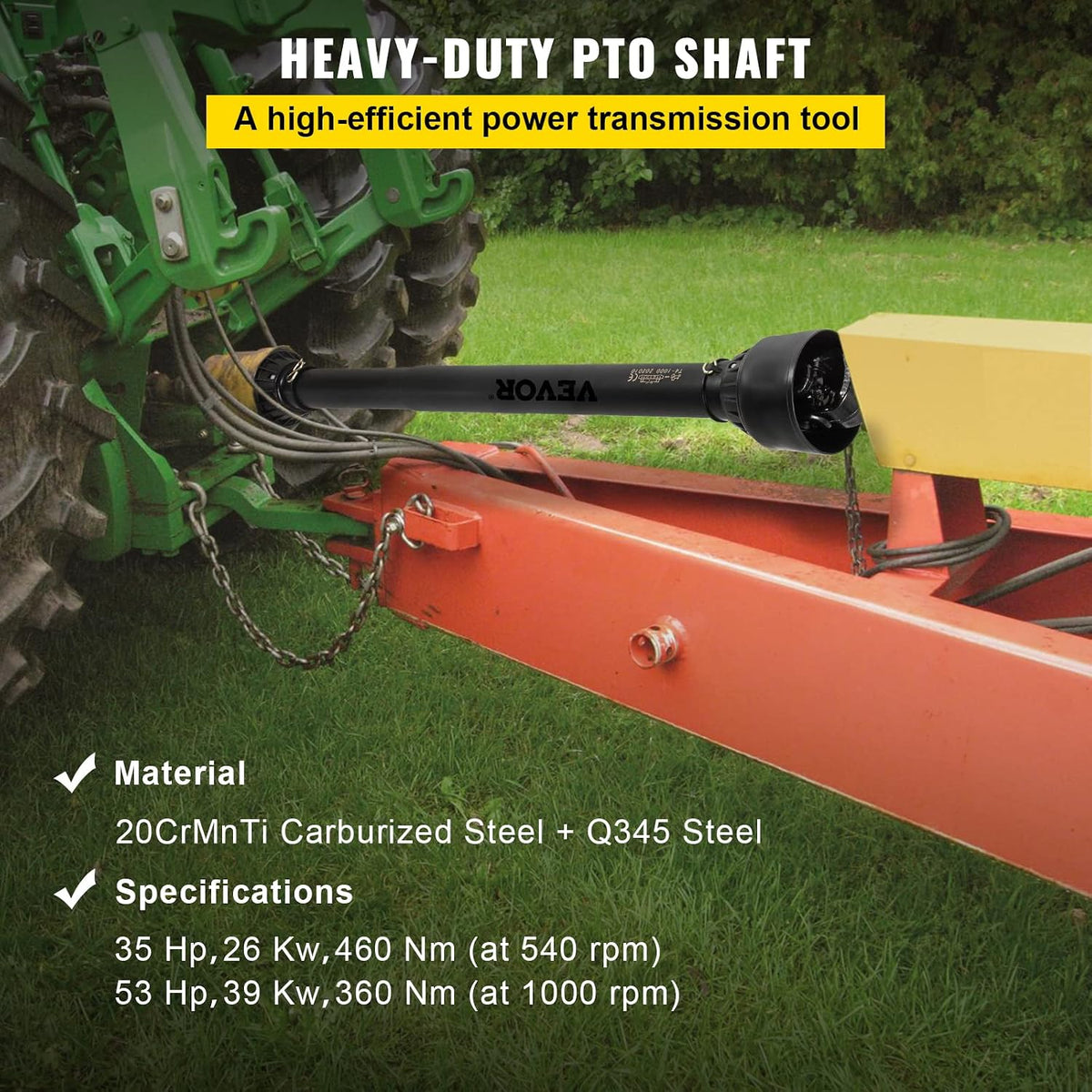 PTO Shaft 1-3/8" PTO Drive Shaft 6 Spline Tractor Round Implement End | For Finish Mower/Rotary Cutter/Wood Chipper