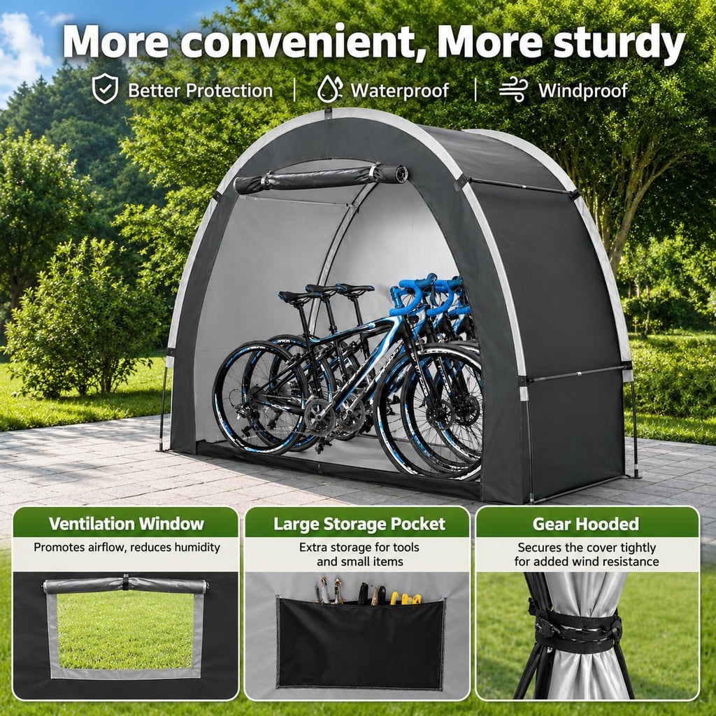 Bike Storage Shed Tent, Outdoor Portable Bicycle Storage Sheds with PU4000 Waterproof 210D Oxford Fabric for 3 Bikes