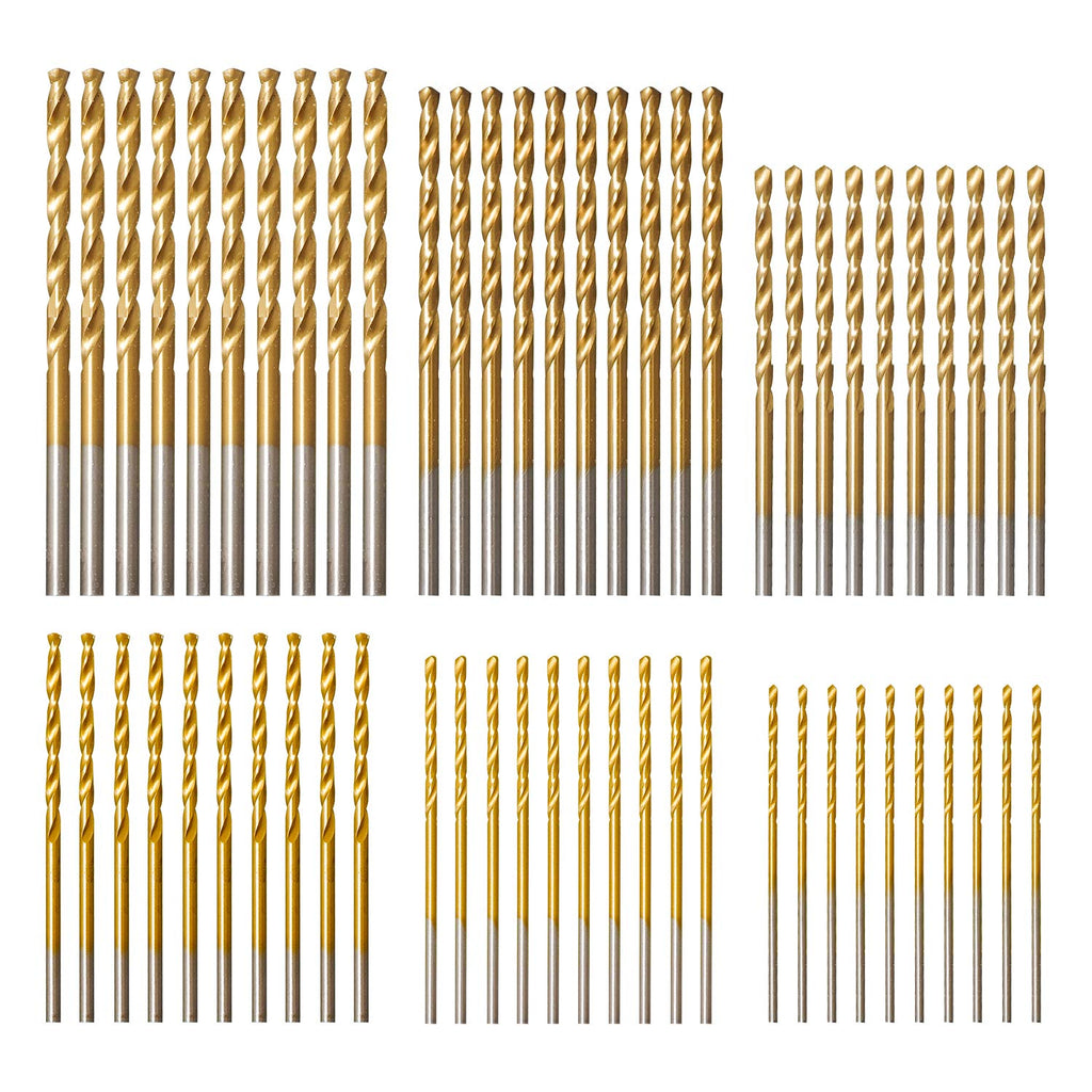 amoolo Titanium Drill Bit Set (60 pcs), Premium 4341 HSS Micro Drill Bits for Wood, Metal, Steel, Plastic, Aluminum Alloy, 3/64"-1/8"