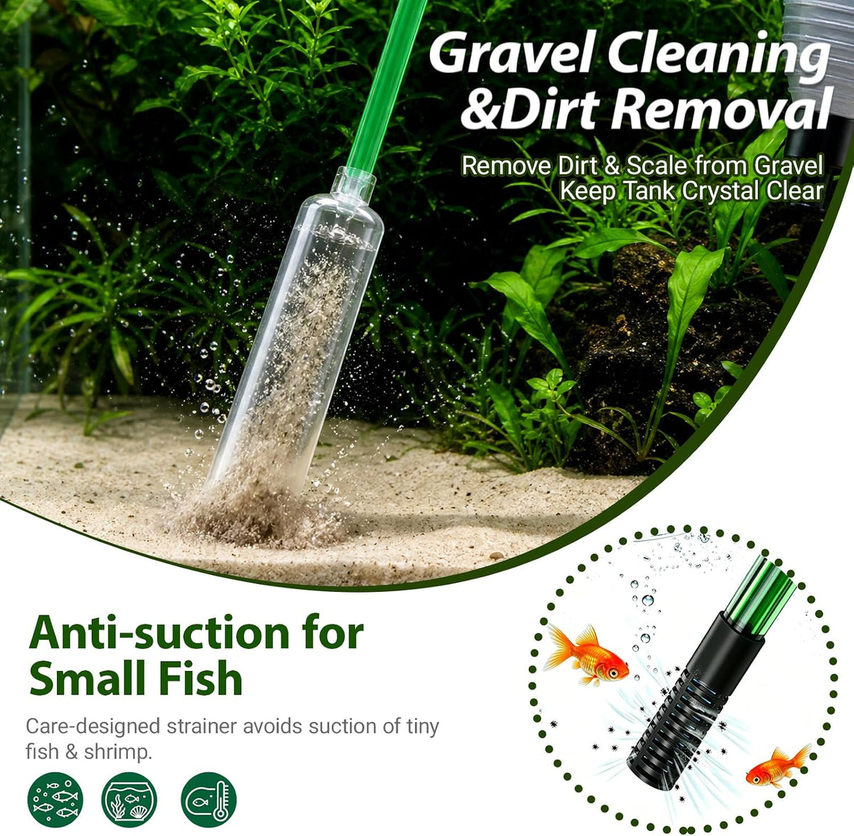 Aquarium Gravel Cleaner, 3-in-1 Tank Vacuum Siphon Water Changer