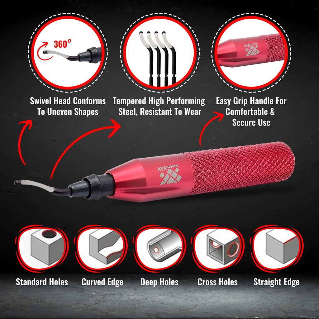 AFA Tooling Deburring Tool, 21 HSS Blades, Red CNC Anodized Aluminum Handle