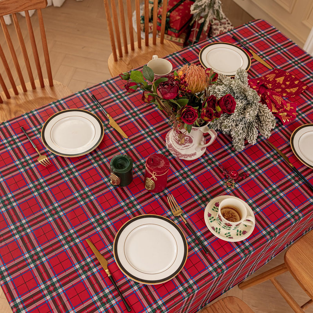 Christmas Plaid Vinyl Tablecloth, Rectangle 54 x 78, Red