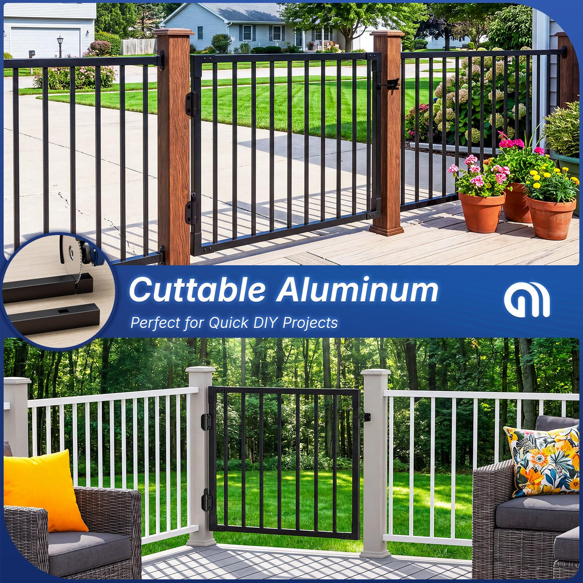 3ft Heavy-Duty Weatherproof Aluminum Outdoor Deck & Patio Safety Gate with Rust-Proof Hinges & Latch