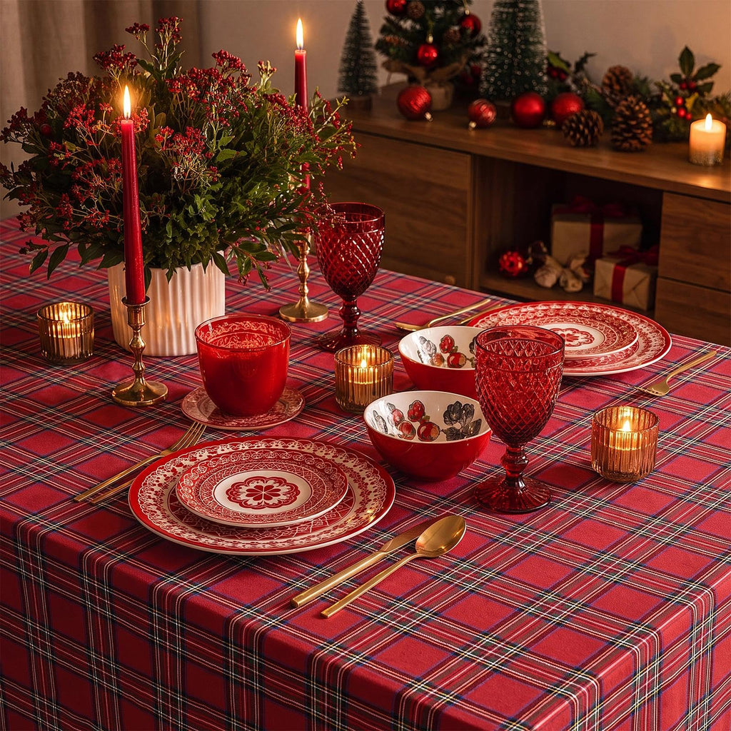 Christmas Checkered Tablecloth Rectangle, Red, 54 x 80 Inch