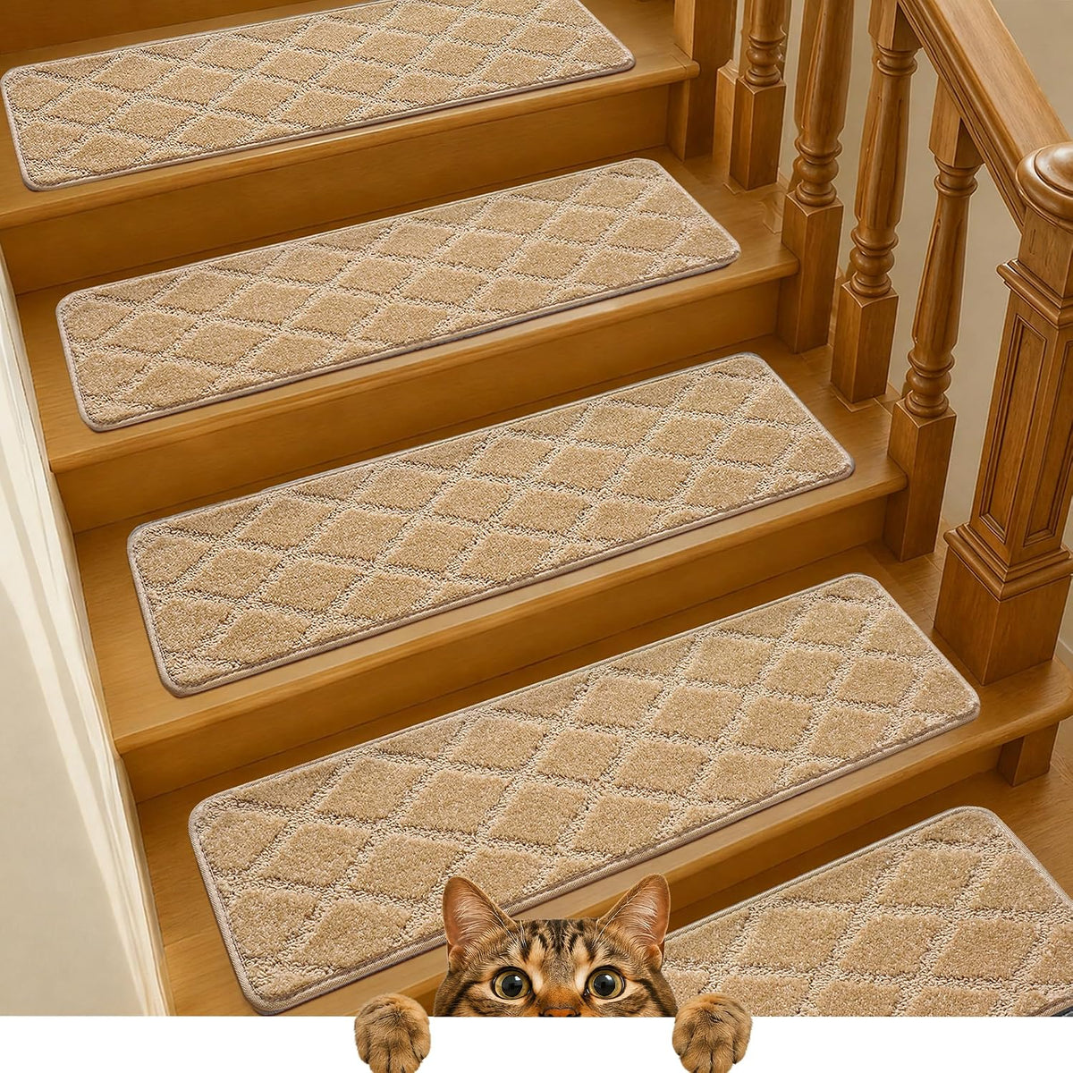 9.5"x36" Stair Treads for Wooden Steps Indoor, 15 Pcs Non Slip Peel and Stick Carpet Stair Treads, Washable &