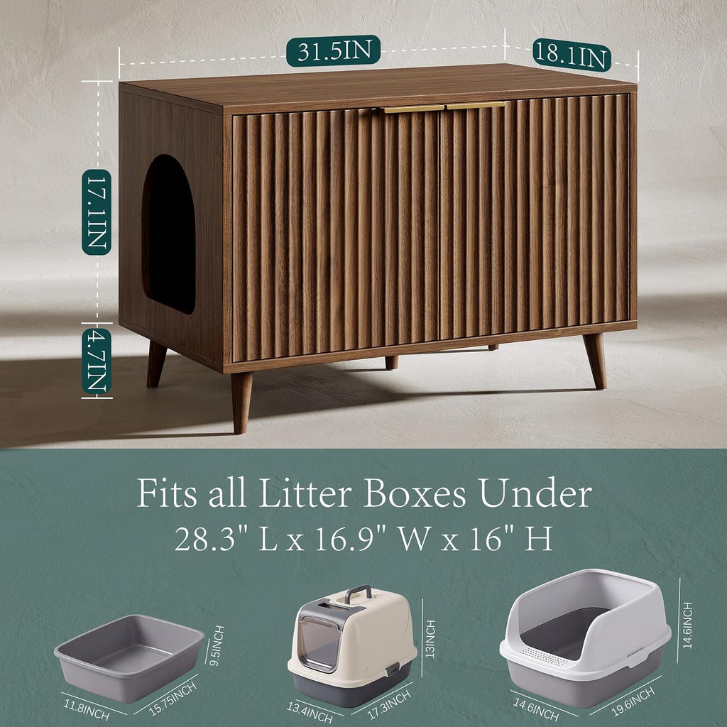 31.5" Cat Litter Box Enclosure Furniture with Legs, Walnut