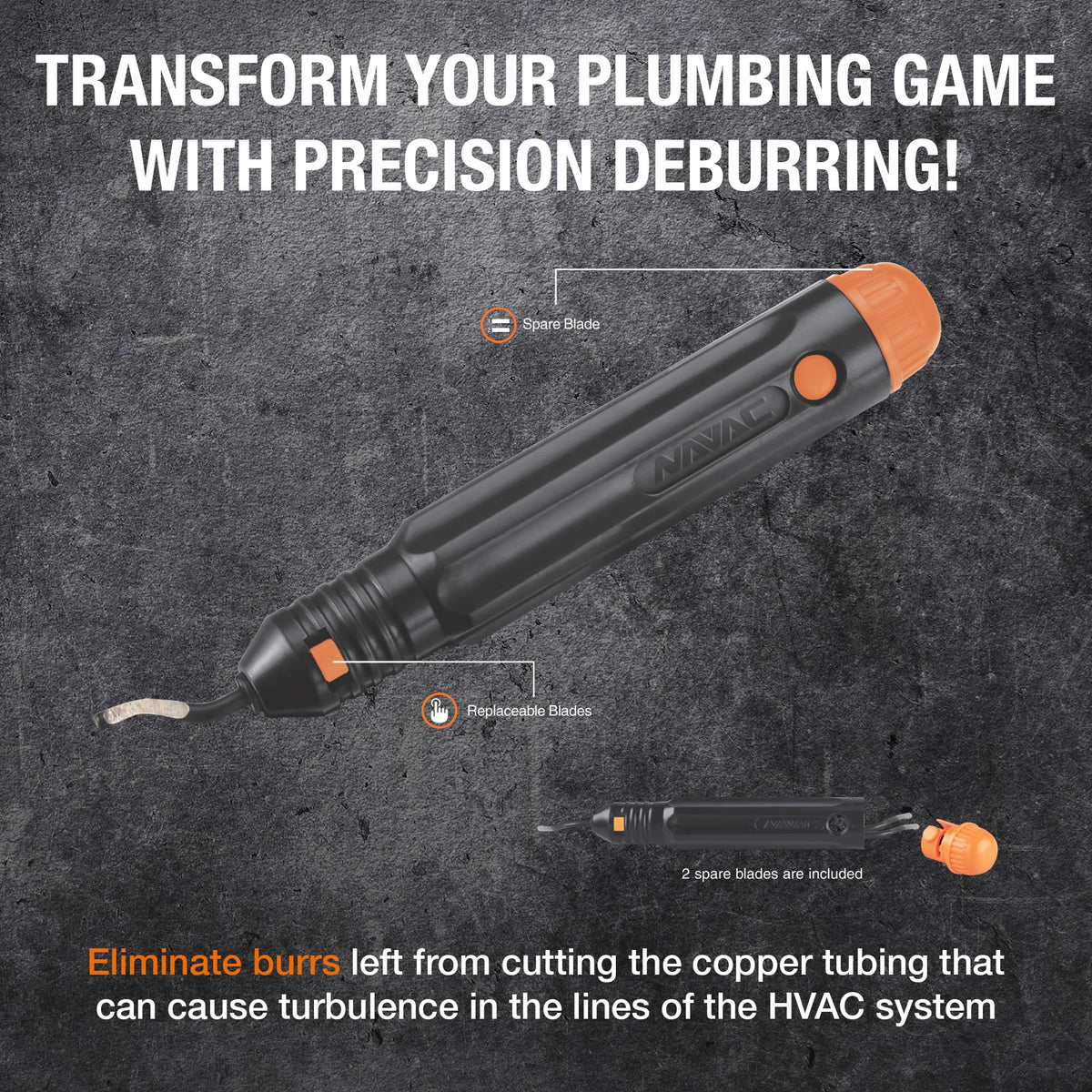 NAVAC NTD28 Copper Tubing Deburrer - Replaceable Blade, 2 Spares