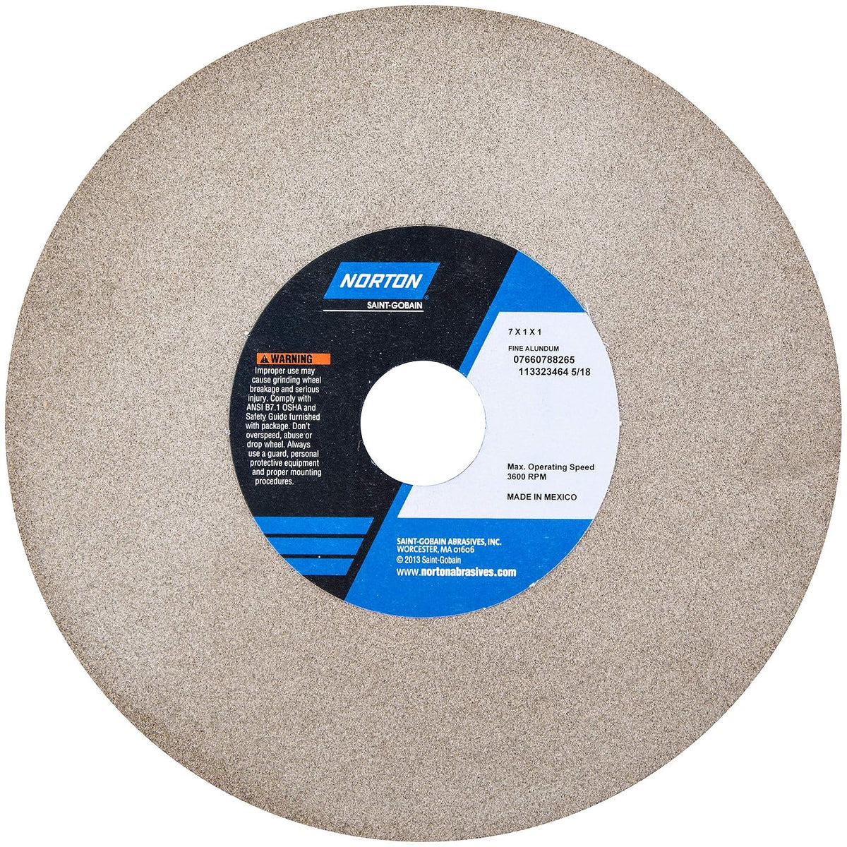 Norton Gemini Grinding Wheel, Type 01 Bench and Pedestal Wheel, Fine Alundum, 7 Inch Aluminum Oxide Grinding Wheel for Bench Grinder, Pack of 1