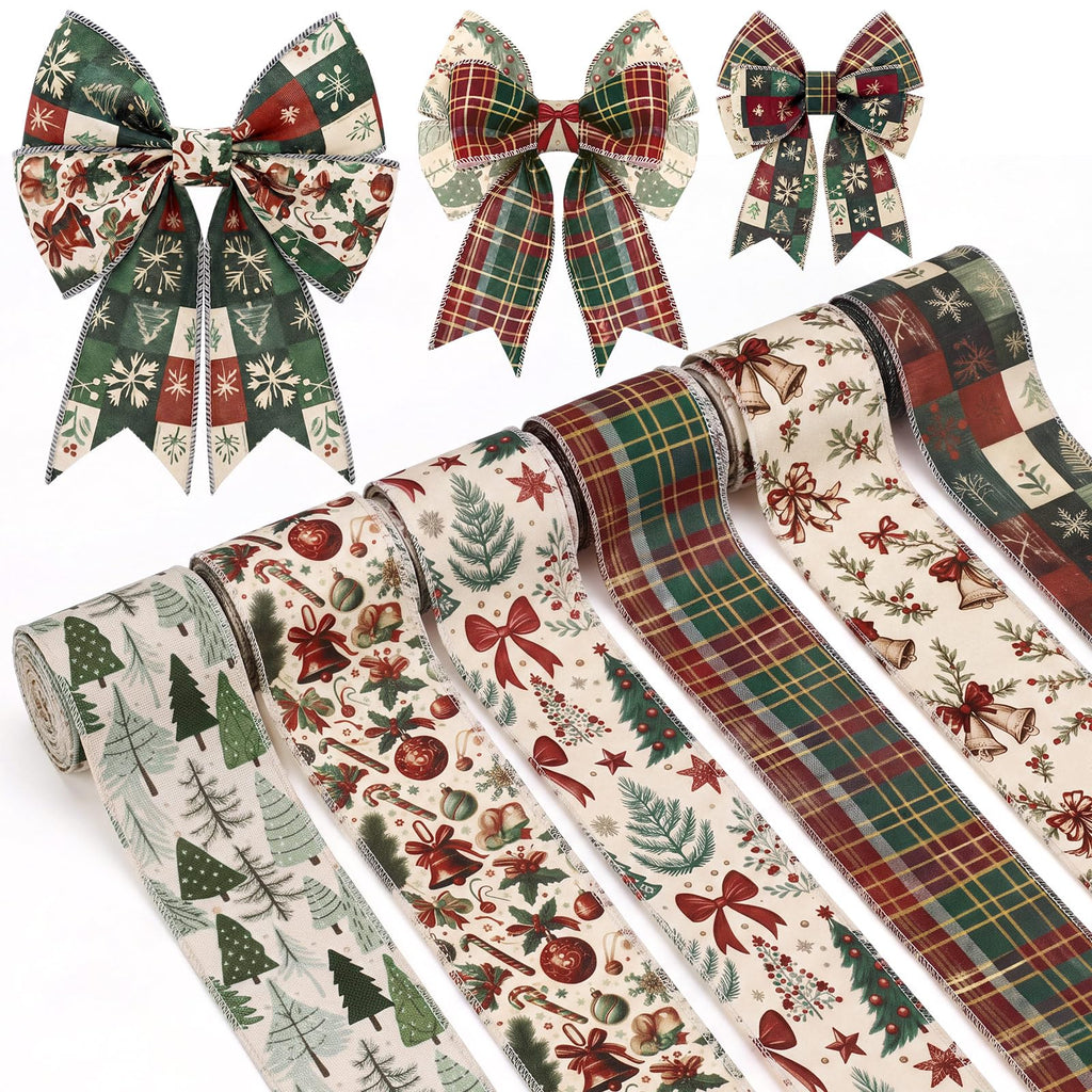 6 Rolls Christmas Wired Ribbon, 2.5 Inch x 30 Yards, Vintage