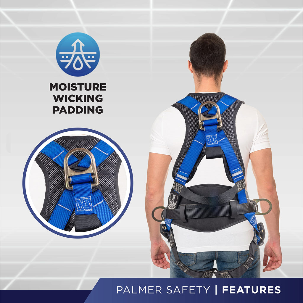 Hammerhead 5pt Safety Harness w/ 6' Single Leg Rebar Hook Safety Lanyard & D-Ring Extender (Blue SLKR - 3XLG)
