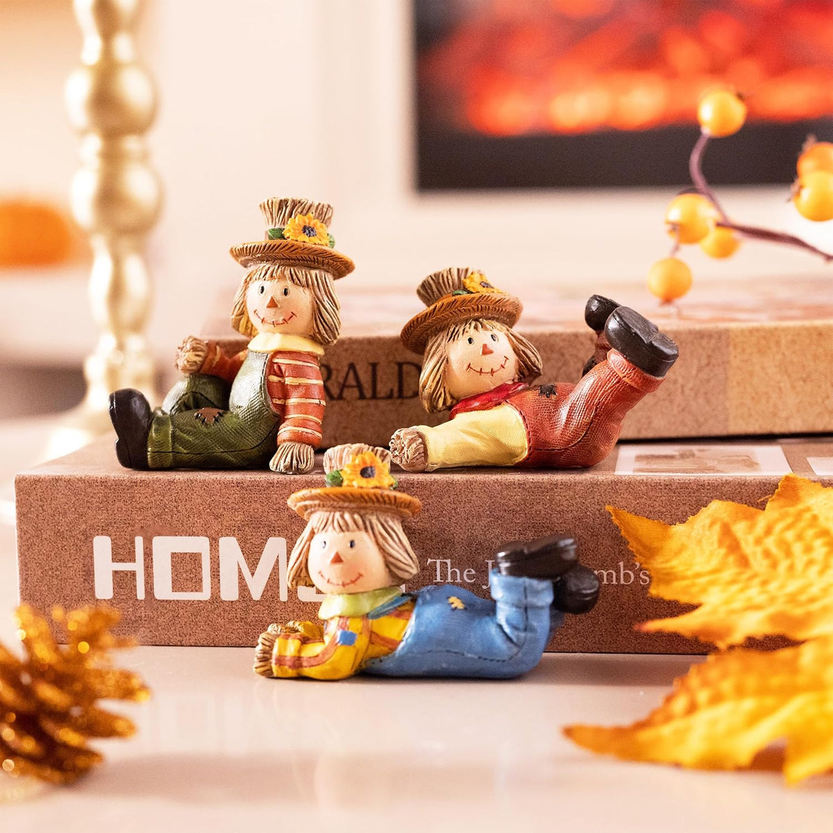 Scarecrow Fall Decorations for Home, 3 Pcs Fall Decor for Table Indoor Outdoor, Resin Thanksgiving Decorations Garden