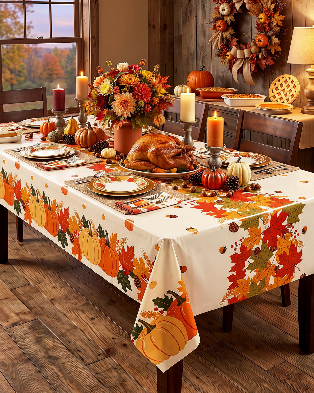 Fall Disposable Plastic Table Cloth 12 Pack Pumpkin Harvest
