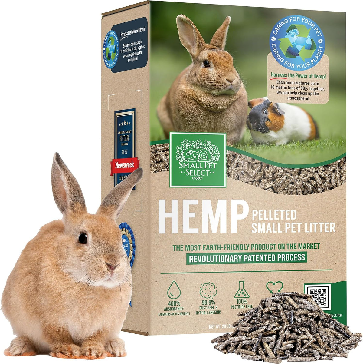 Hemp Pellet Bedding, Non-Clumping, Rabbits, 20 lb