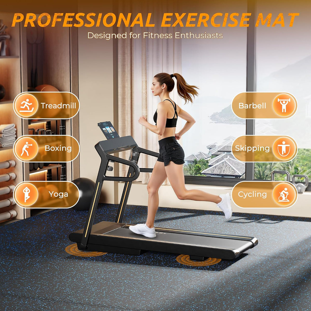 0.6" Thicker Rubber Top 48 Sq Ft Gym Flooring for Home Gym