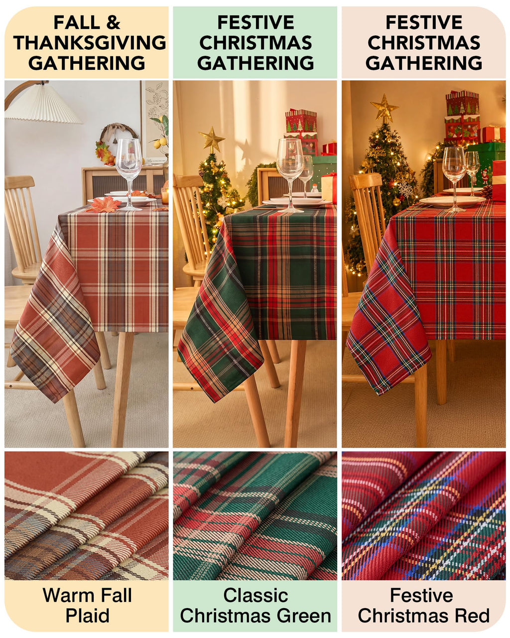 Christmas Tablecloth Rectangular, Tartan Plaid, 60x84 Inch