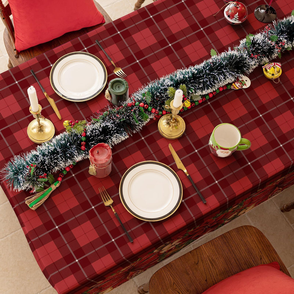 Christmas Rectangle Tablecloth 60 x 84 Inch, Red Checkered