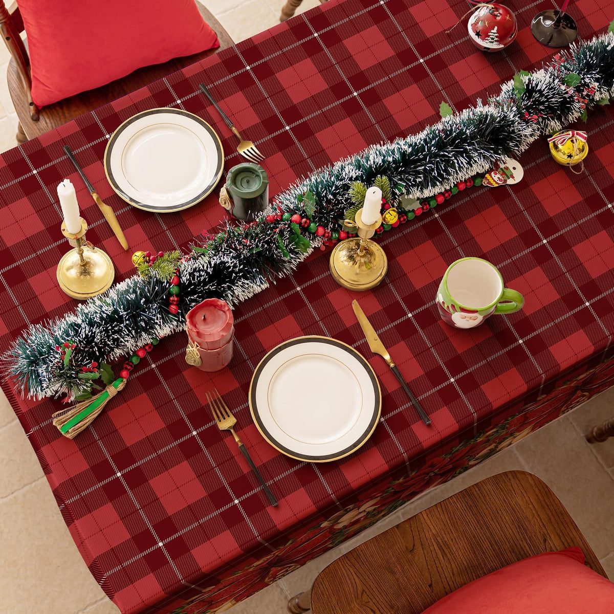Christmas Rectangle Tablecloth 60 x 84 Inch, Red Checkered