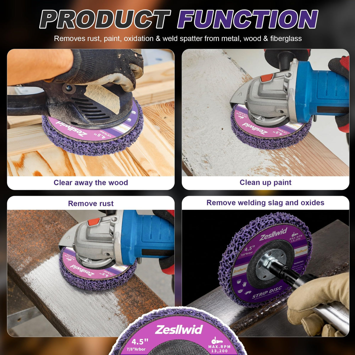 5 Pack 4.5" Strip Discs Rust Remover Paint Stripper for Angle Grinder