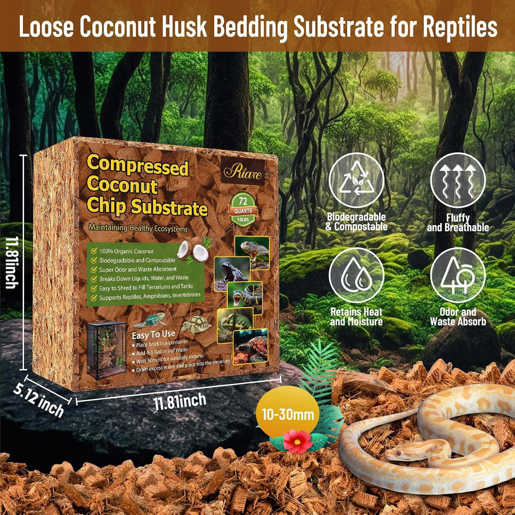 10LB Coconut Husk Chip for Reptiles, 72 Quart Coconut Fiber Substrate