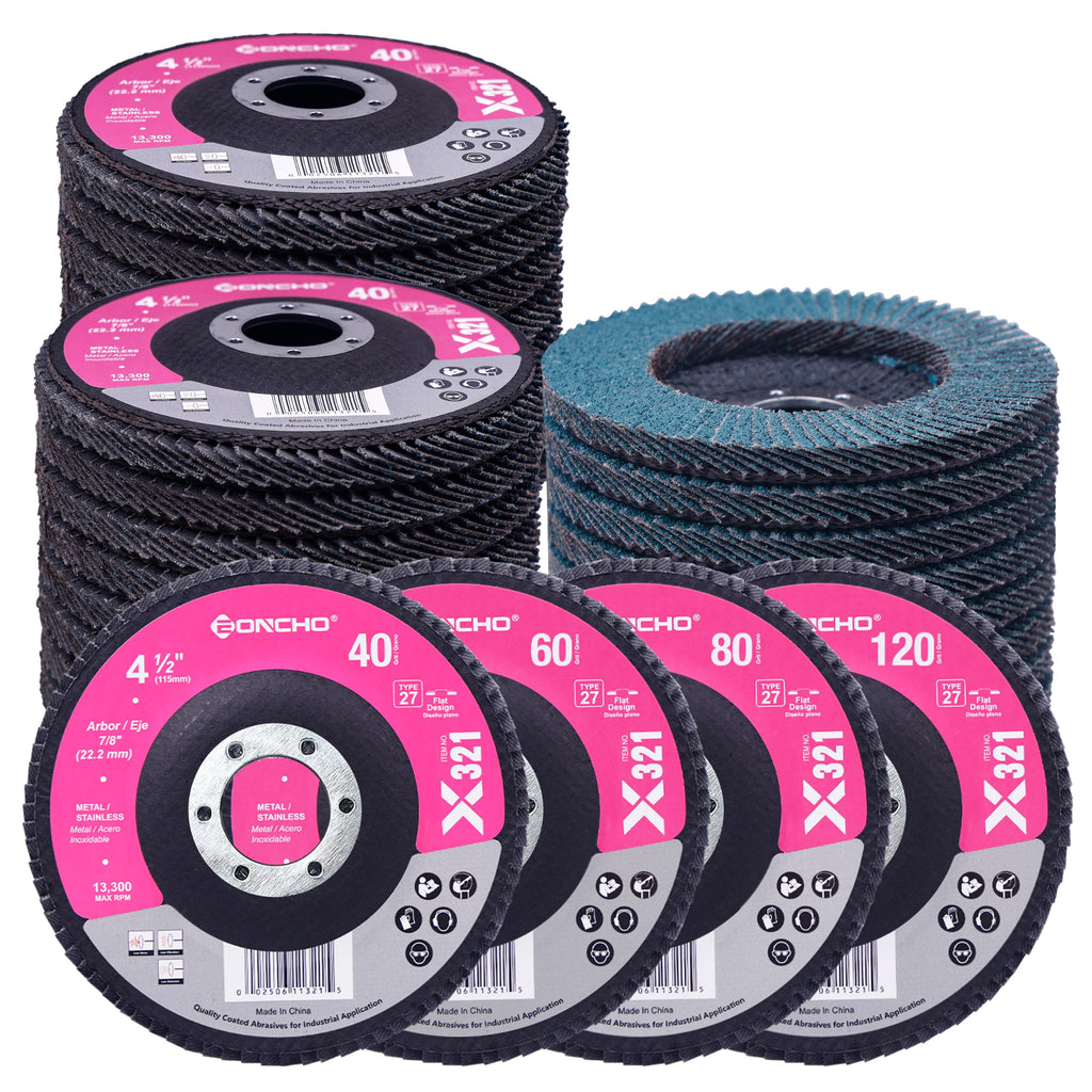 Flap Discs 4 1/2 for Angle Grinder, T27 High Density Grinding, 40/60/80/120 Grit Premium Zirconia Abrasive Grinding Wheel, Grinding and Polishing for Metal, Wood, Stainless Steel(40Pack)