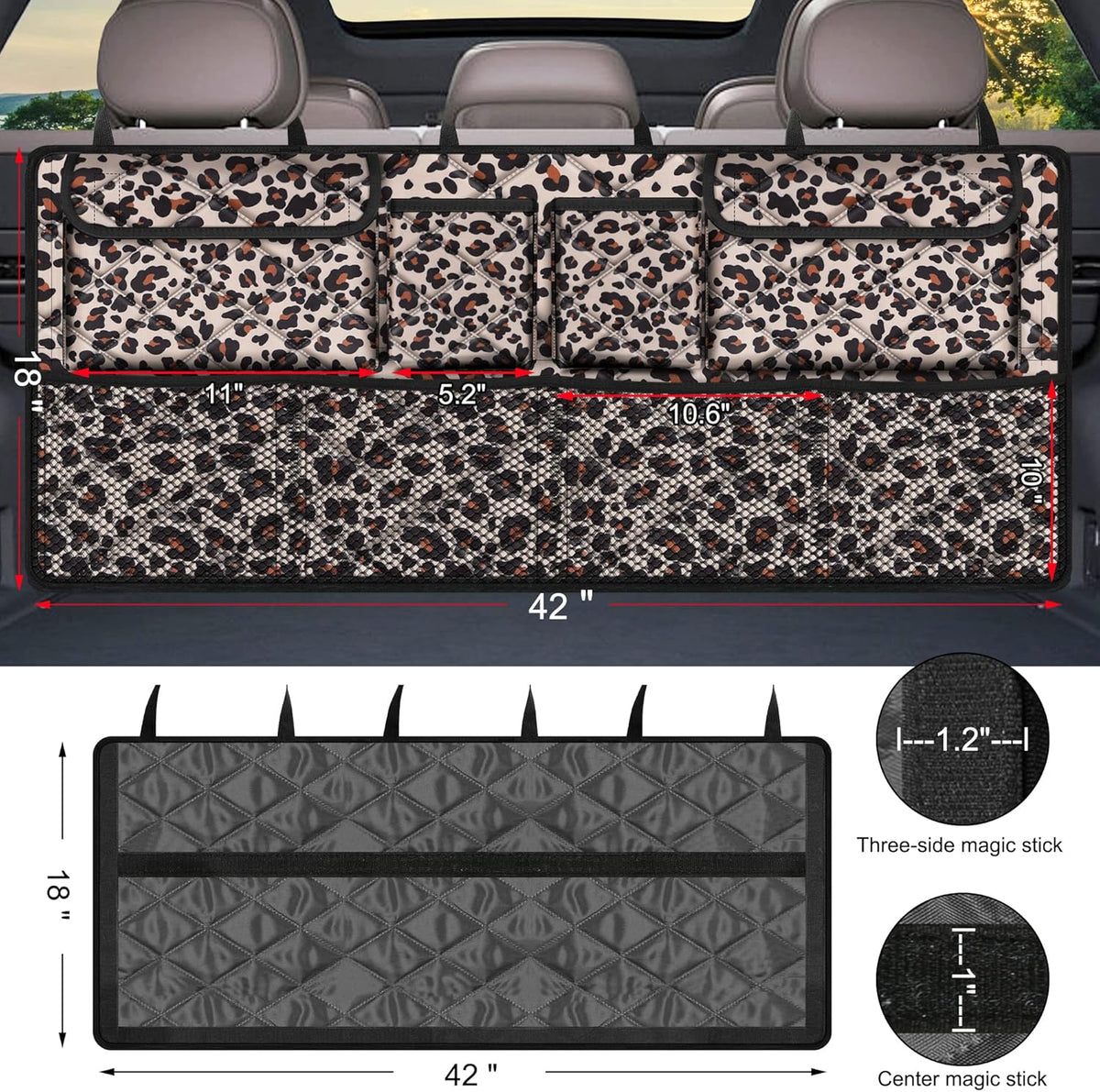 Car Trunk Organizer,Large Capacity Backseat Trunk Organizer(42"*18"),Collapsible Car Storage Bag with 8 Pocekt,Car