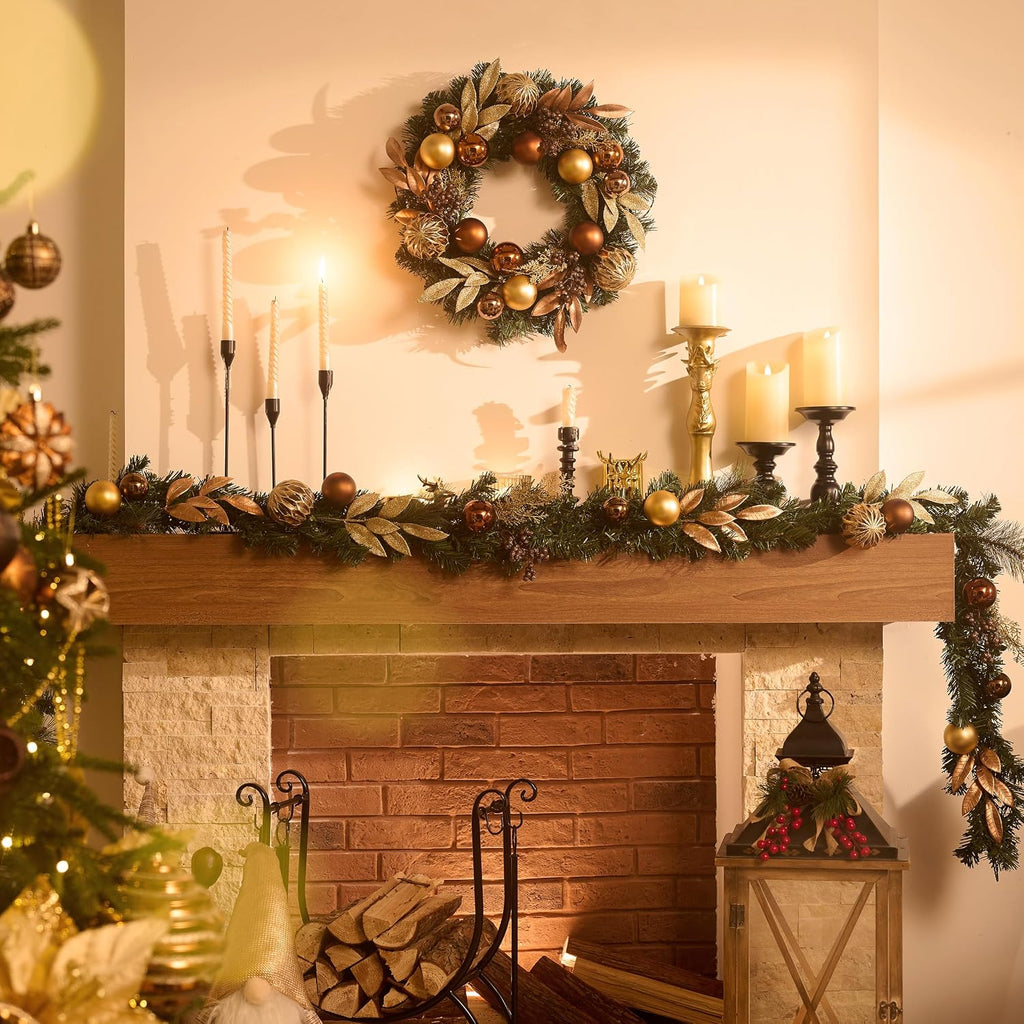 9 Ft Pre-Lit Christmas Garland with Lights for Mantle
