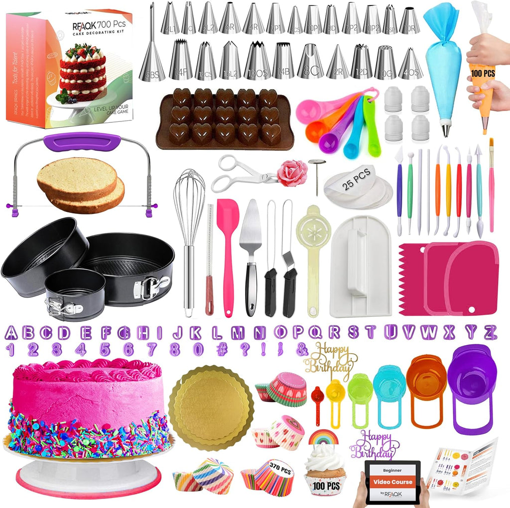 700 PCs Cake Decorating Kit with Baking Supplies Cake Decoration Set including Springform Pans, Cake Turntable
