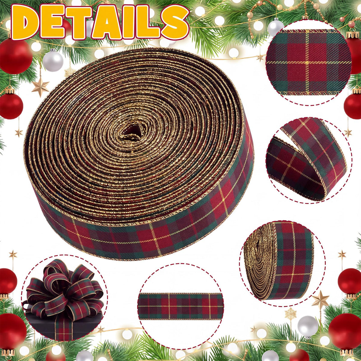 Christmas Tartan Ribbons Plaid 1.5 Inch 30 Yard Wired Ribbons