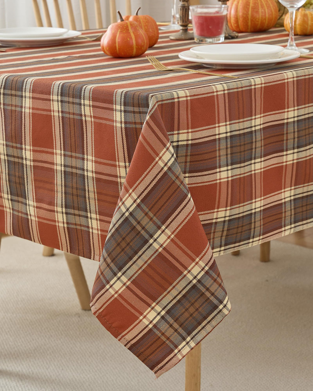 Fall & Thanksgiving Tablecloth Rectangular, Tartan Plaid, 60"x84"