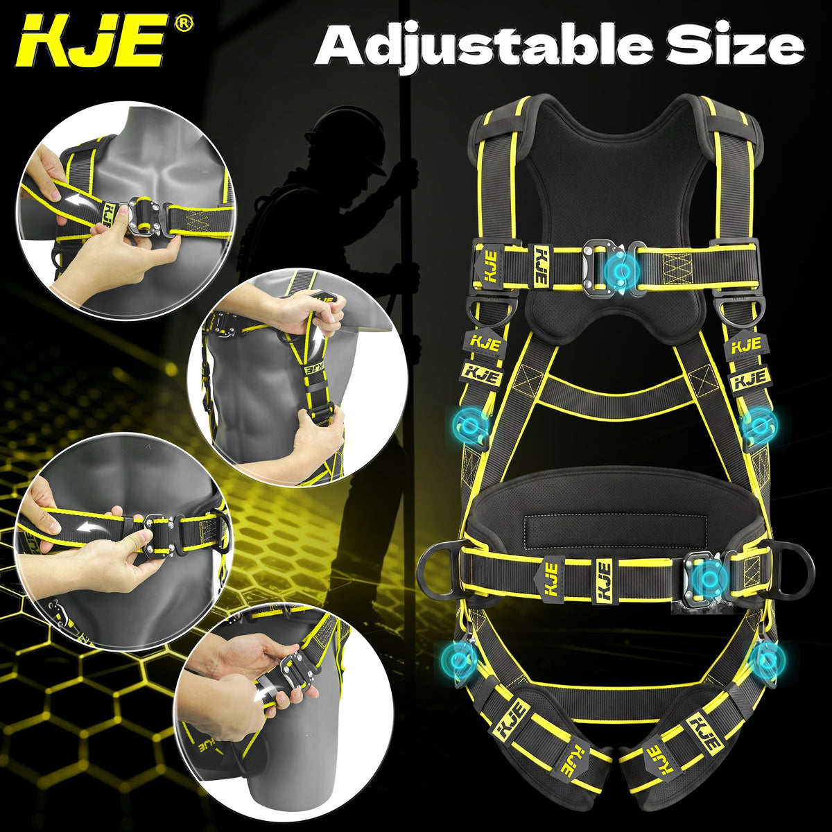 Safety Harness Fall Protection Kit, w/6FT 2 Leg Shock Absorbing Lanyard