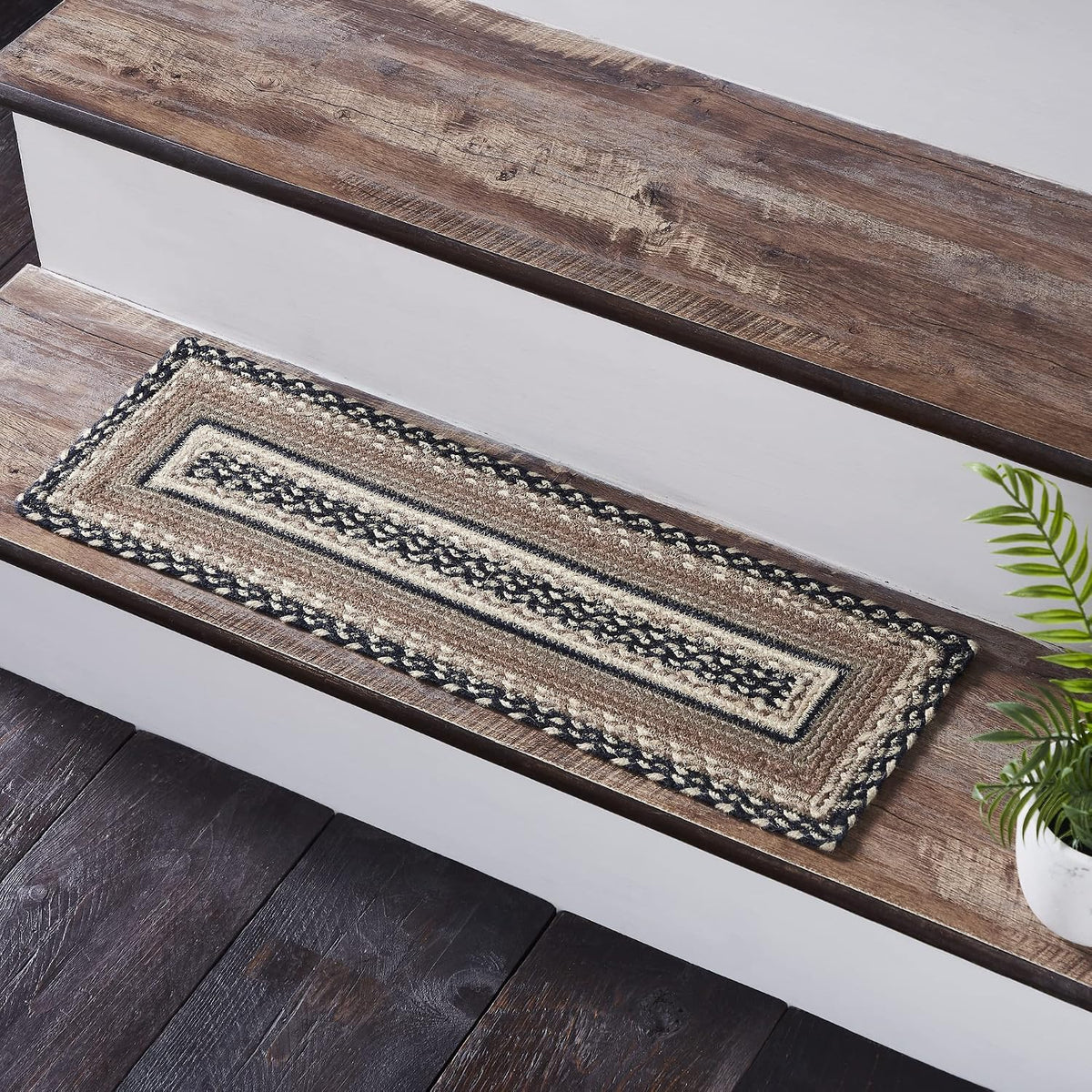 Sawyer Mill, Stair Tread Non-Slip, Braided Jute, Rectangle, Charcoal Creme, 8.5x28