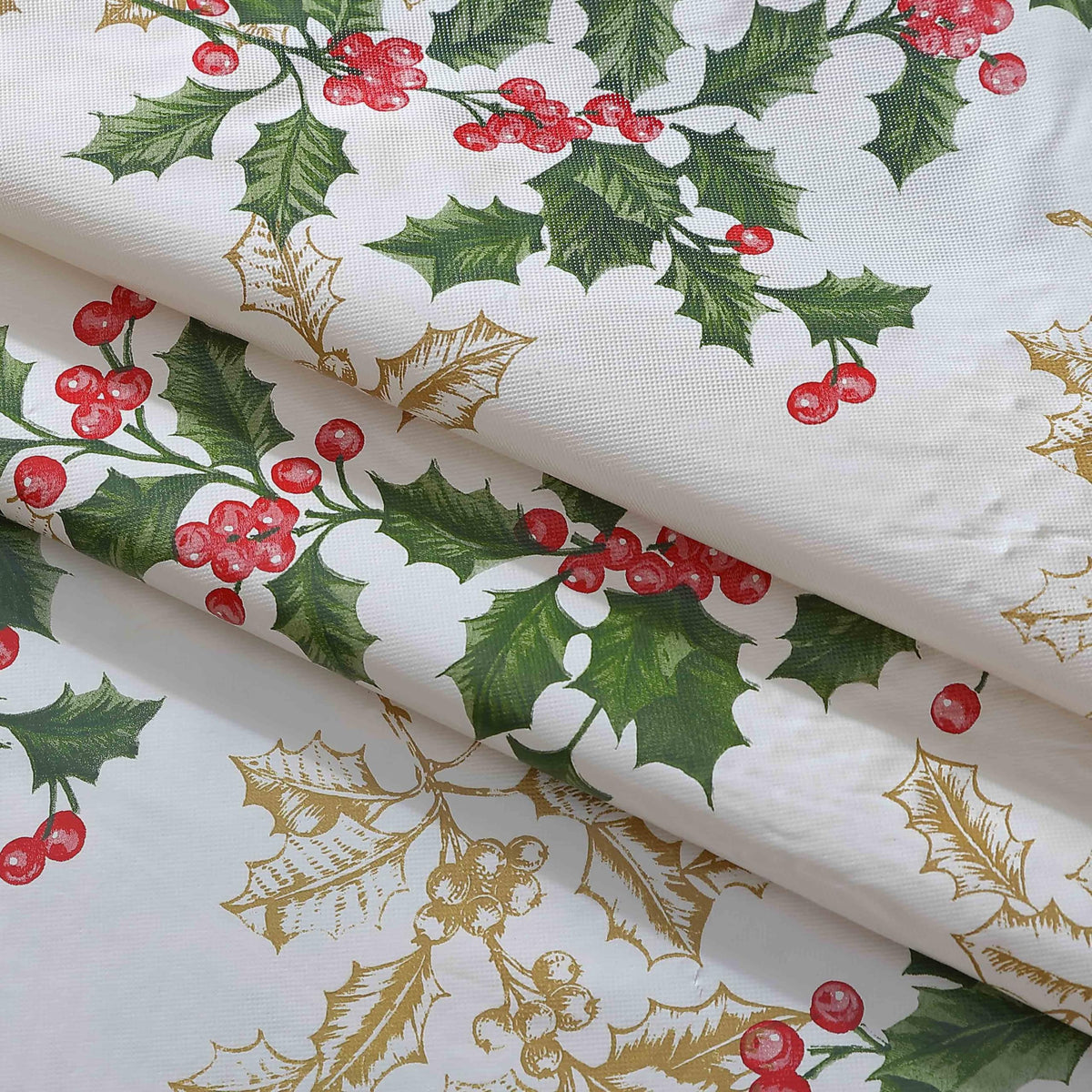 Christmas Ivory Golden Holly 60x84” Rectangle Vinyl Tablecloth
