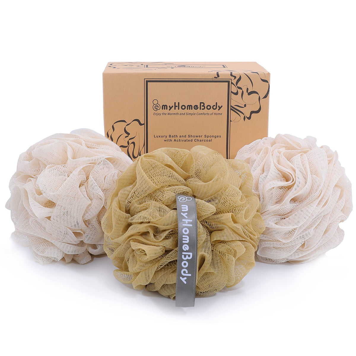 Large 70g Loofah Sponge, 2 Oat Milk + 1 Caramel, 3 Pack