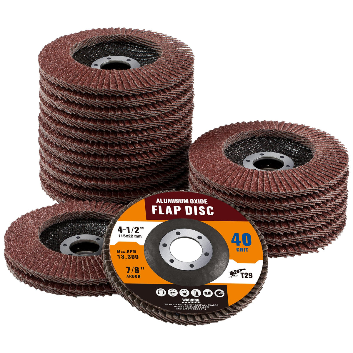 Shawya 20 Pack 40 Grit Flap Disc 4 1/2 in T29 Aluminum Oxide Grinding Wheel Disc for Metal, Wood, Stainless Steel Finishing, Angle Grinder Sanding Disc 7/8" Arbor
