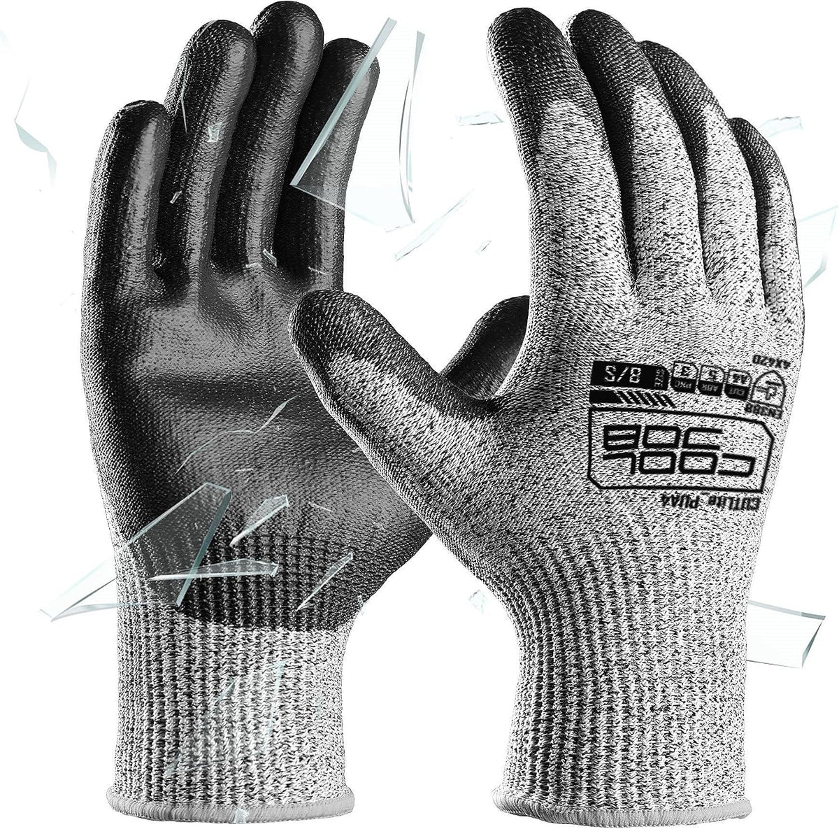 Cut Resistant Safety Work Gloves with Grip, 12 Pairs, Size Medium, ANSI A4, 13 Gauge Seamless Shell with PU Coating, Gray