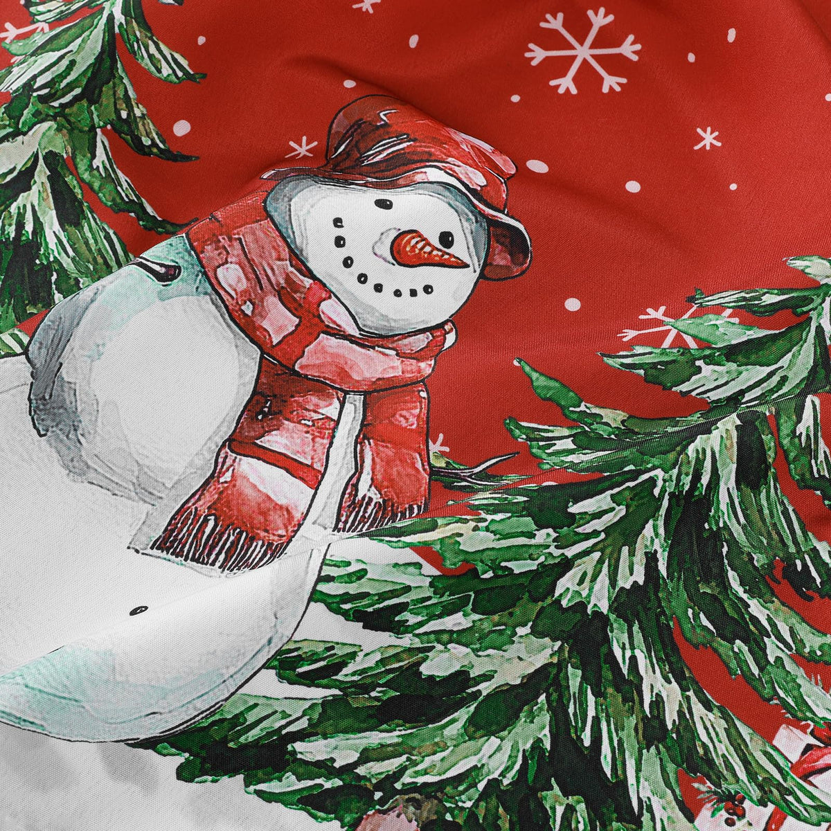 Red Christmas Tablecloth with Snowman, 60 x 84 Inch Rectangle