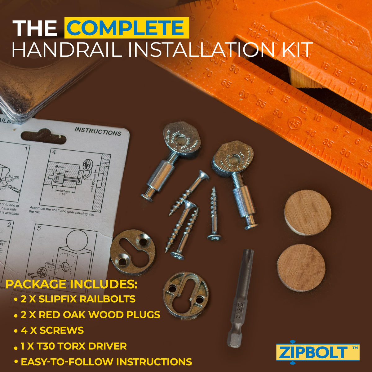 Slipfix Railbolt, Stair Handrail Post-to-Post, 5 x 2-Pack, 13.810