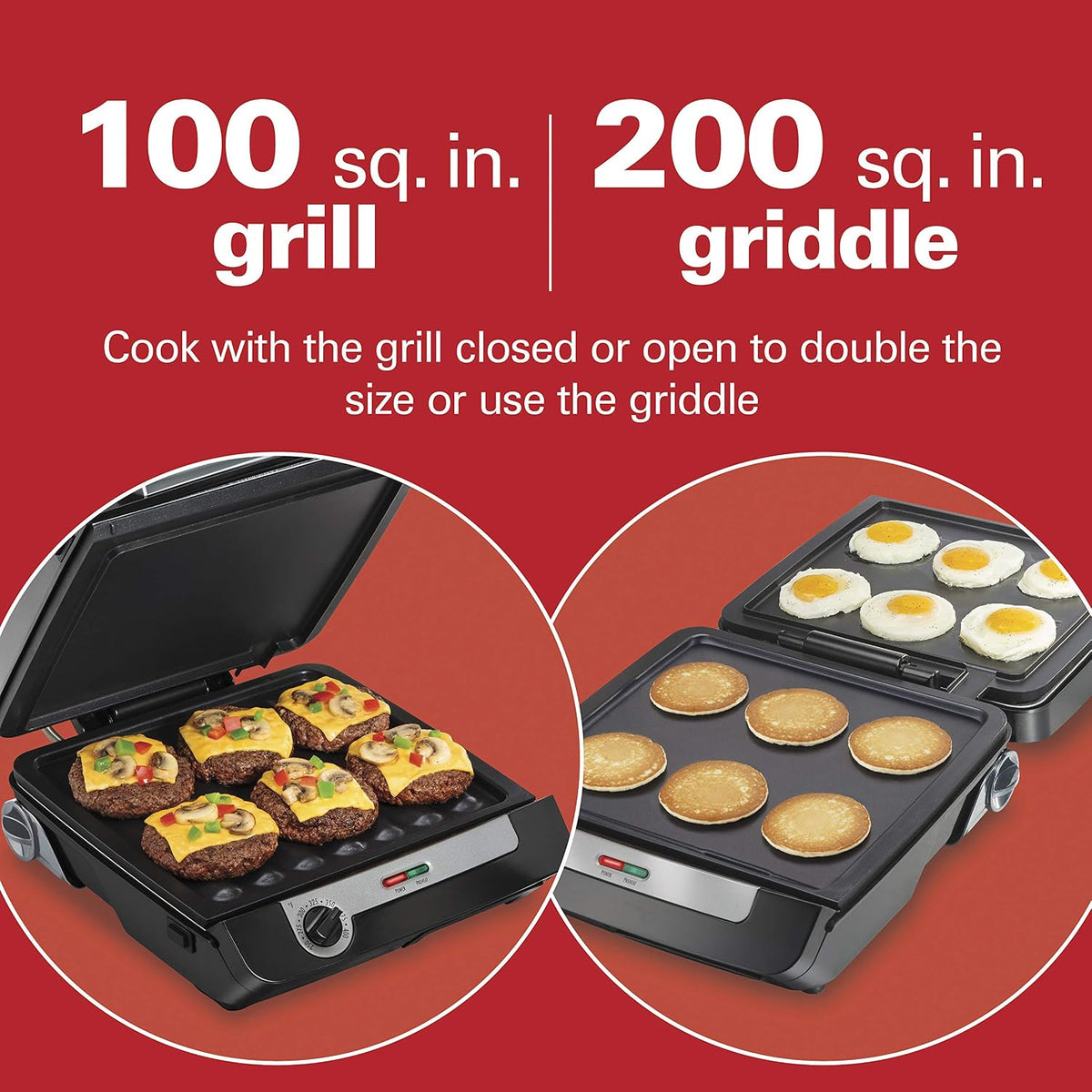 4-in-1 Electric Indoor Grill & Electric Griddle Combo | 200 sq. in. PFAS-Free Non-Stick Cooking Surface Opens |