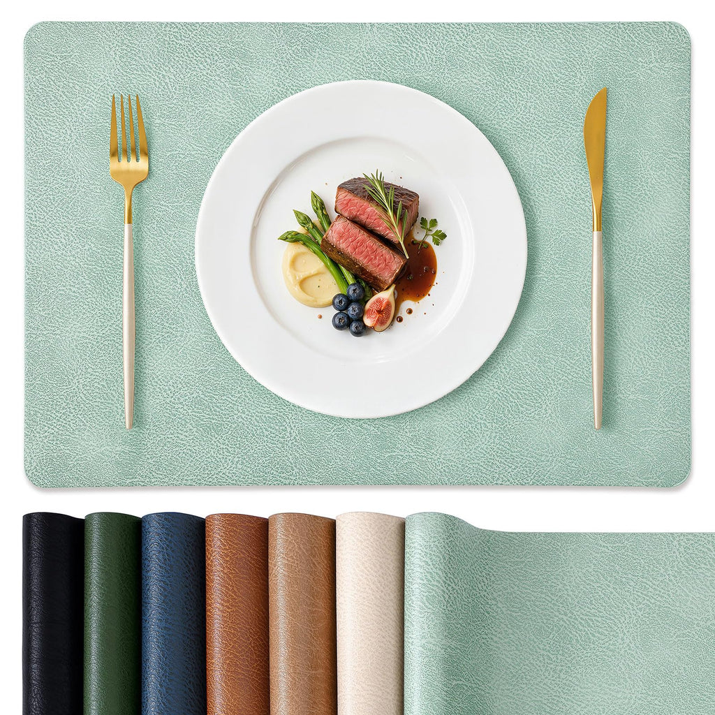 Faux Leather Vinyl Placemats Set of 8, Easy to Clean, Green