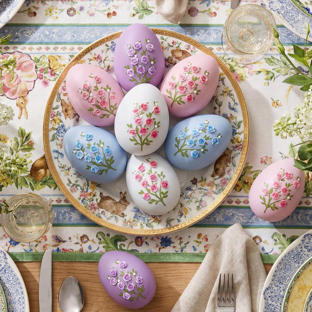 16 Pcs Pastel Easter Eggs Decorations Floral Easter Vase Fillers Plastic Floral Eggs Bowl Vase Fillers Decor Colors