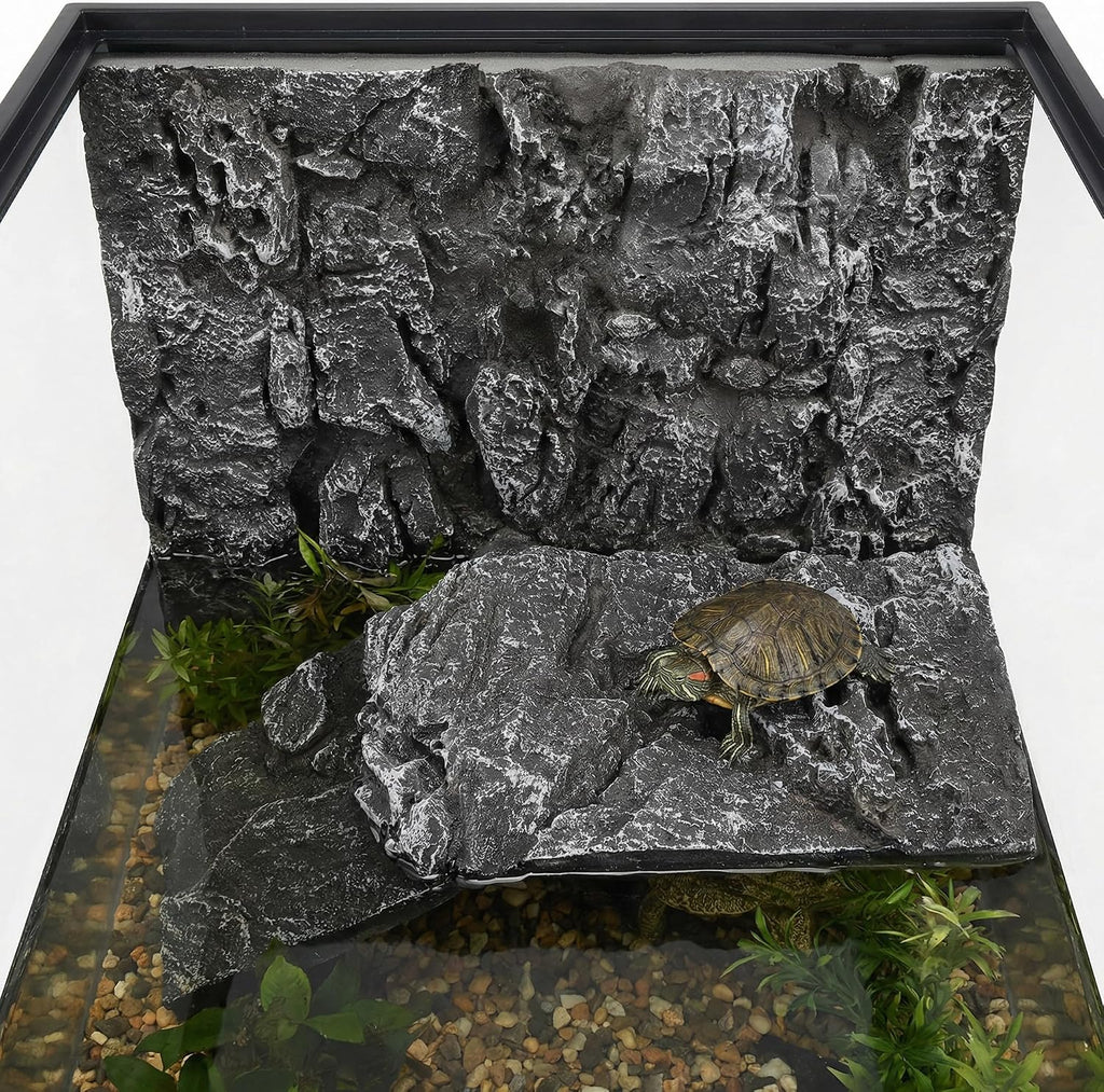 3D Rock Terrarium Background 17.7x11.8in PU Foam Dark Grey