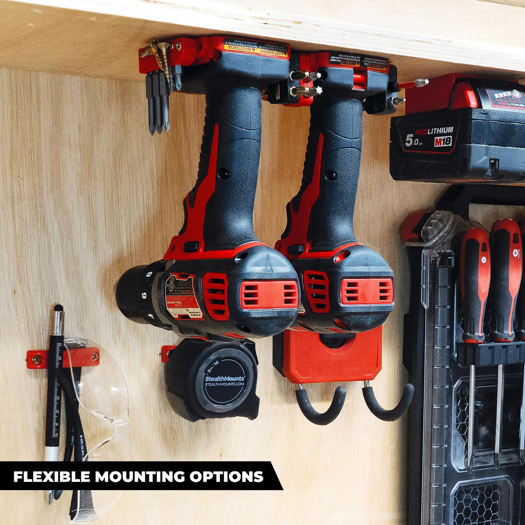 StealthMounts Tool Holder Compatible with Milwaukee M18 (4 Pack) - Black | StealthMounts Locking Tool Mounts | Made in the UK